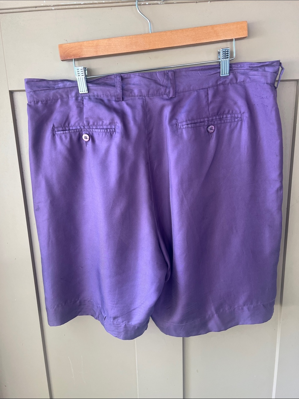 Beverly Hills Polo Club Silk Purple Pleated Front Shorts XL Preppy Vtg - Picture 5 of 7